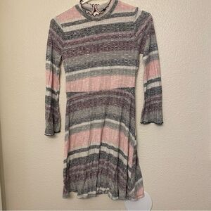 Cat & Jack fall cozy stretch knit stripe ribbed bell sleeve dress mock 10-12